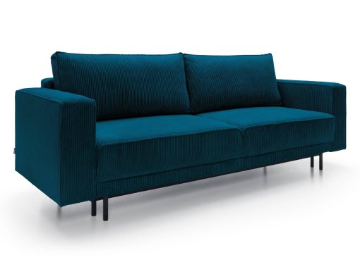 Canapé convertible avec coffre de rangement en velours cotelé bleu canard MONIA