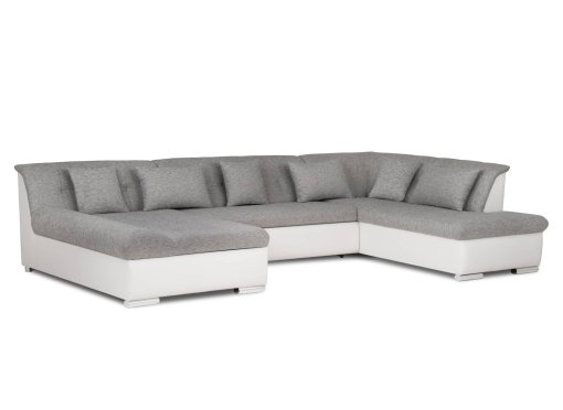 Canapé d'angle panoramique convertible en tissu gris et simili blanc ATEMA - Angle Gauche