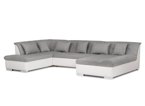 Canapé d'angle panoramique convertible en tissu gris et simili blanc ATEMA - Angle Droit