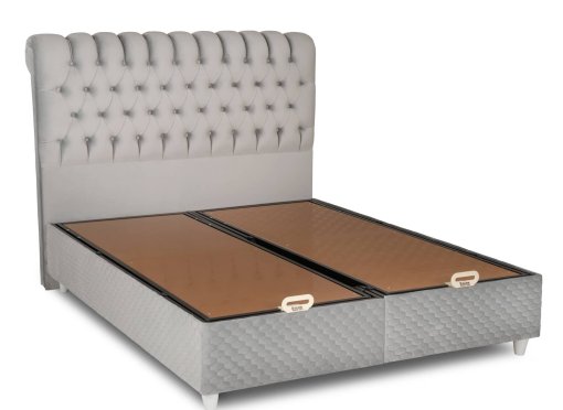 Lit double en velours gris avec coffre 160x200 cm - JASMINE