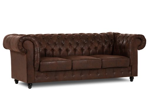 Canapé chesterfield 3 places en tissu microfibre vintage marron- WILSTON