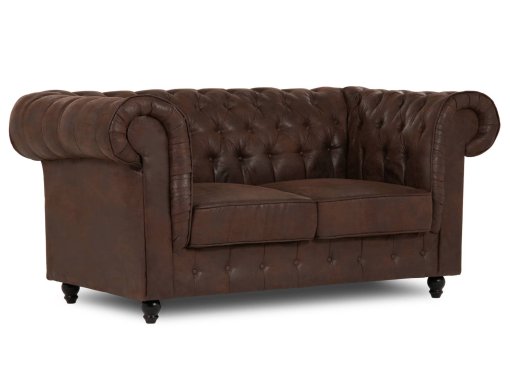 Canapé chesterfield 2 places en tissu microfibre vintage marron - WILSTON