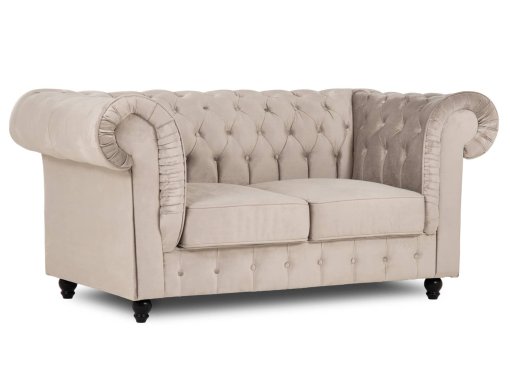 Canapé chesterfield 2 places en velours beige - WILSTON