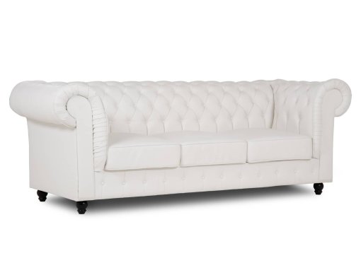 Canapé chesterfield 3 places en simili cuir blanc - WILSTON