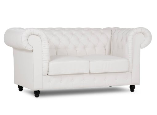 Canapé chesterfield 2 places en simili cuir blanc - WILSTON