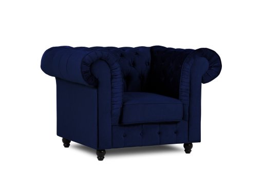 Fauteuil chesterfield en velours bleu - WILSTON