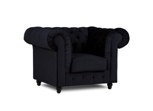 Fauteuil chesterfield en velours noir - WILSTON