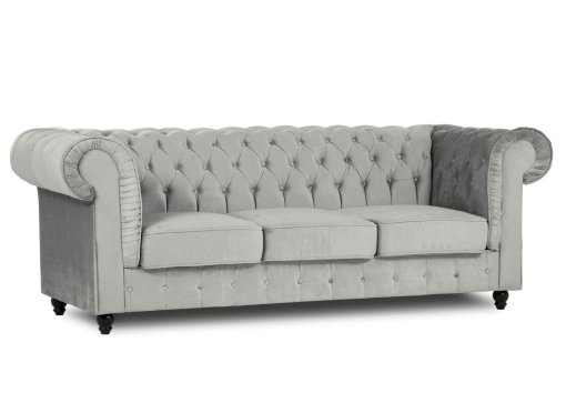 Canapé chesterfield 3 places en velours gris - WILSTON