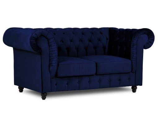 Canapé chesterfield 2 places en velours bleu - WILSTON