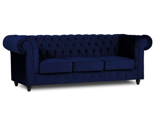 Canapé chesterfield 3 places en velours bleu - WILSTON