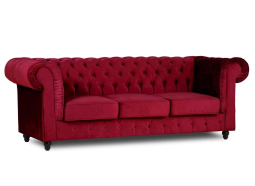 Canapé chesterfield 3 places en velours rouge - WILSTON