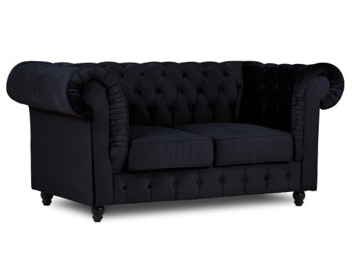 Canapé chesterfield 2 places en velours noir - WILSTON