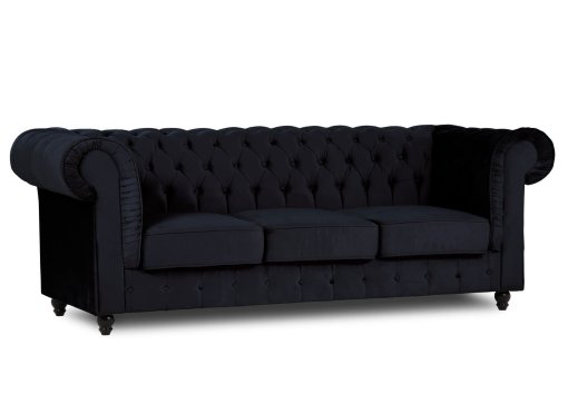 Canapé chesterfield 3 places en velours noir - WILSTON