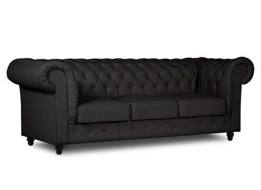 Canapé chesterfield 3 places en simili cuir noir - WILSTON