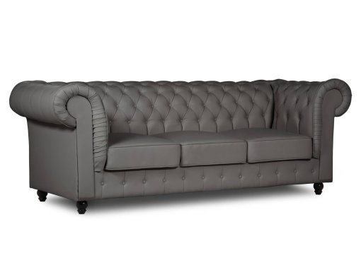 Canapé chesterfield 3 places en simili cuir gris - WILSTON