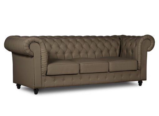 Canapé chesterfield 3 places en simili cuir marron taupe - WILSTON