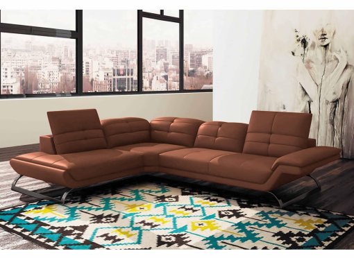 Canapé d'angle design en cuir marron clair AURORE - Angle Gauche