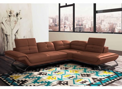 Canapé d'angle design en cuir marron clair AURORE - Angle Droit