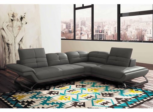 Canapé d'angle design en cuir gris AURORE (ANGLE DROIT)