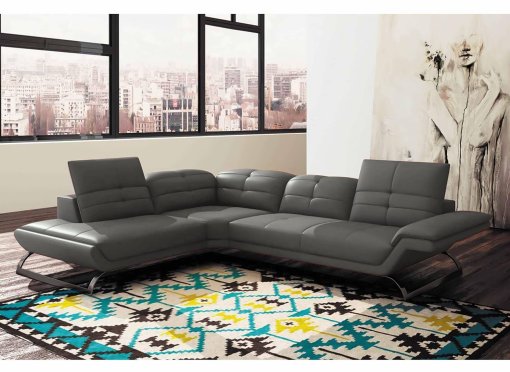 Canapé d'angle design en cuir gris AURORE - Angle Gauche