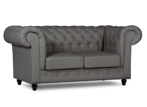 Canapé chesterfield 2 places en simili cuir gris - WILSTON