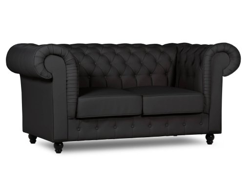 Canapé chesterfield 2 places en simili cuir noir - WILSTON