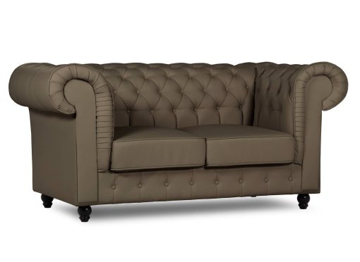 Canapé chesterfield 2 places en simili cuir marron taupe- WILSTON