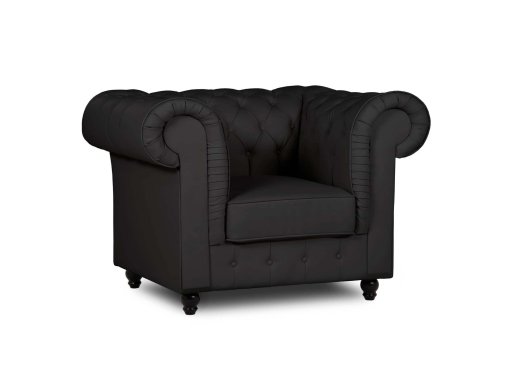 Fauteuil chesterfield en simili cuir noir- WILSTON