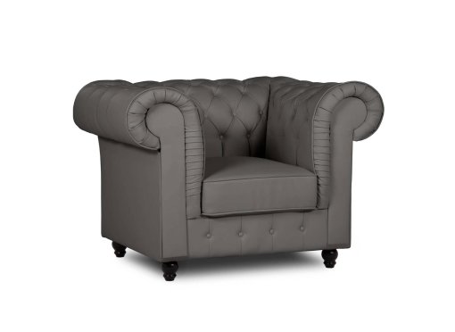 Fauteuil chesterfield en simili cuir gris - WILSTON