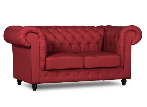 Canapé chesterfield 2 places en simili cuir rouge - WILSTON
