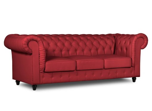 Canapé chesterfield 3 places en simili cuir rouge - WILSTON