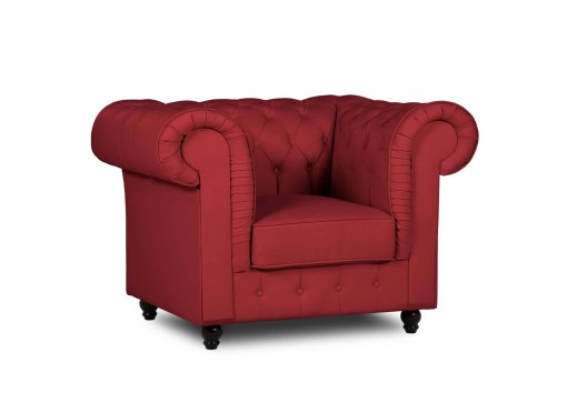 Fauteuil chesterfield en simili cuir rouge - WILSTON
