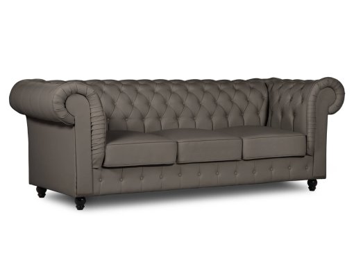 Canapé chesterfield 3 places en simili cuir taupe - WILSTON