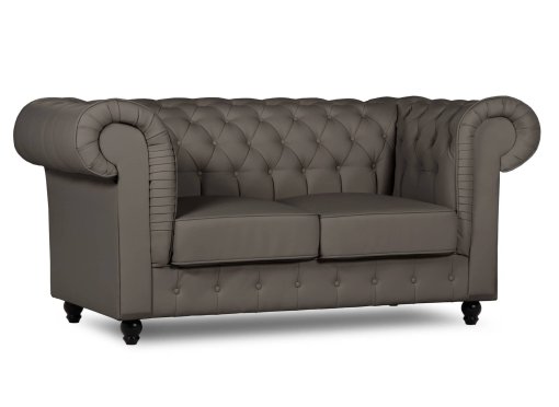 Canapé chesterfield 2 places en simili cuir taupe- WILSTON