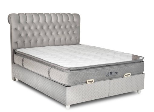 Ensemble lit double en velours gris avec coffre + matelas 160x200 cm - JASMINE