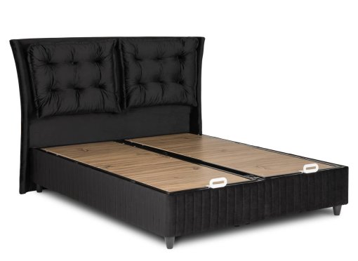 Lit double en velours noir avec coffre 160x200 cm - SOLENE