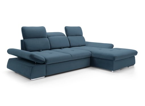 Canapé d'angle convertible avec coffre en velours bleu gris HANEYA - Angle Droit
