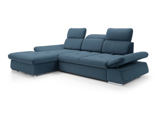 Canapé d'angle convertible avec coffre en velours bleu gris HANEYA - Angle Gauche