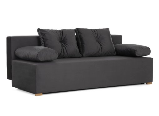 Canapé convertible avec coffre de rangement en tissu velours anthracite- REBECCA