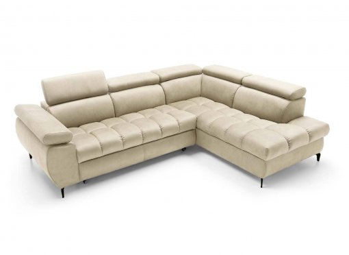 Canapé d’angle convertible matelassé avec coffre en velours beige LUCIANO - Angle droit