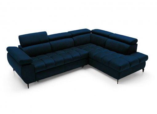 Canapé d’angle convertible matelassé avec coffre en velours bleu foncé LUCIANO - Angle droit