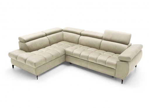 Canapé d’angle convertible matelassé avec coffre en velours beige LUCIANO - Angle gauche