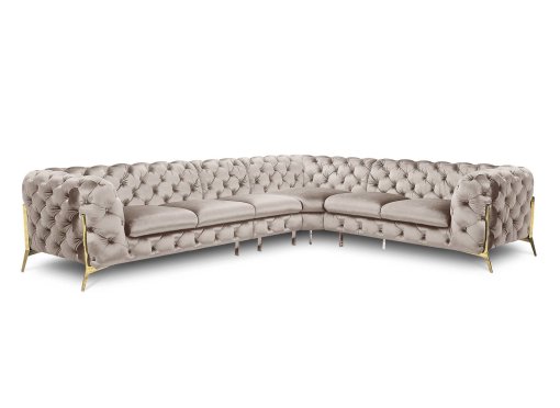 Canapé capitonné chesterfield d'angle réversible en velours beige - CARMEN