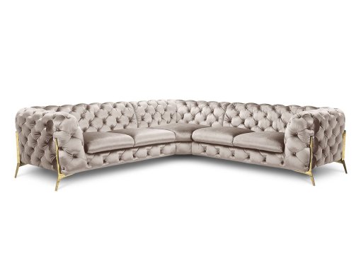 Canapé d'angle capitonné chesterfield velours beige - CARMEN