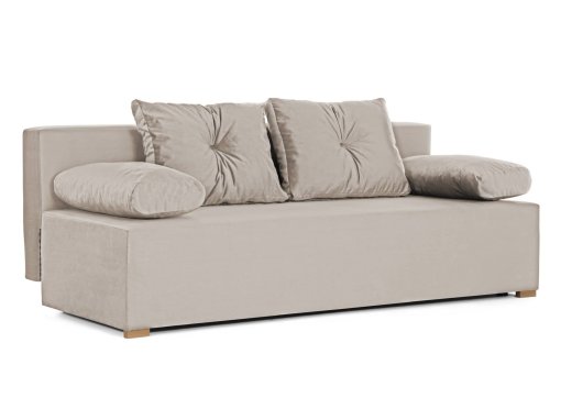 Canapé convertible avec coffre de rangement en tissu velours beige - REBECCA
