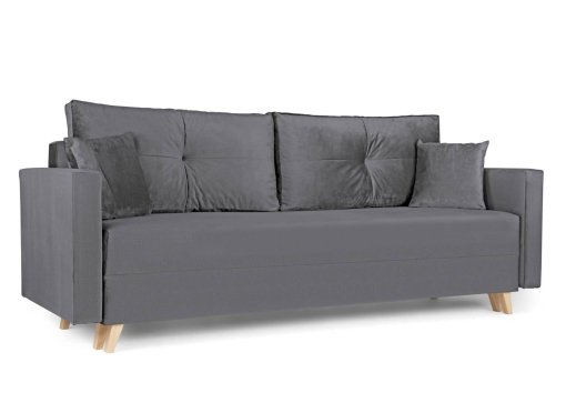 Canapé convertible avec coffre de rangement en velours gris - ANTONIO