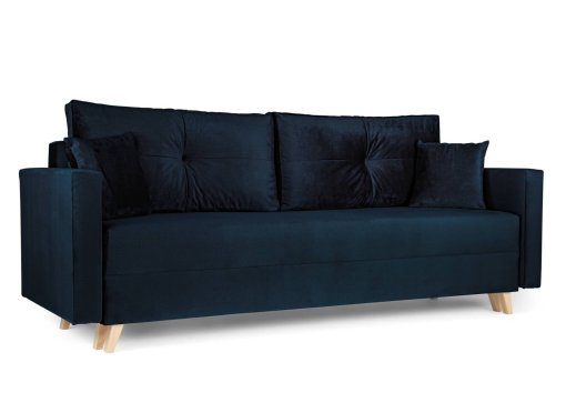 Canapé convertible avec coffre de rangement en velours bleu foncé - ANTONIO