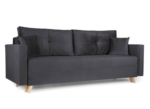Canapé convertible avec coffre de rangement en velours gris anthracite - ANTONIO