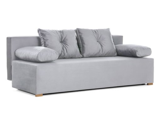 Canapé convertible avec coffre de rangement en tissu velours gris azur- REBECCA