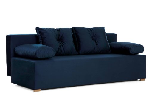 Canapé convertible avec coffre de rangement en tissu velours bleu foncé - REBECCA